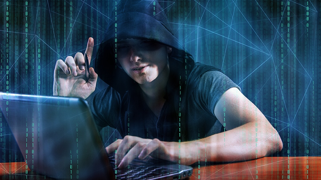 Young hacker in digital security concept Illustrasjonsbilde digital sikkerhet