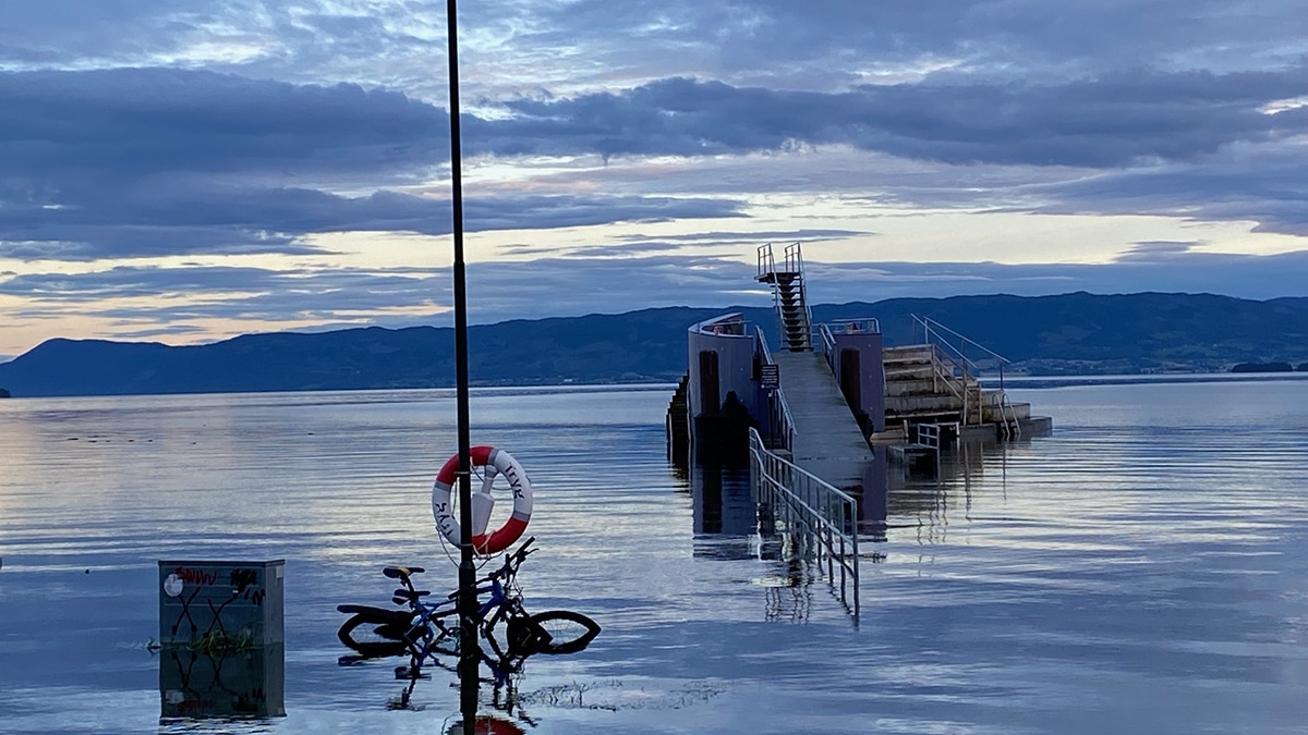 Flom_Hamar_stupetårn_TLJ Flom i Mjøsa ved Hamar, stupetårnet