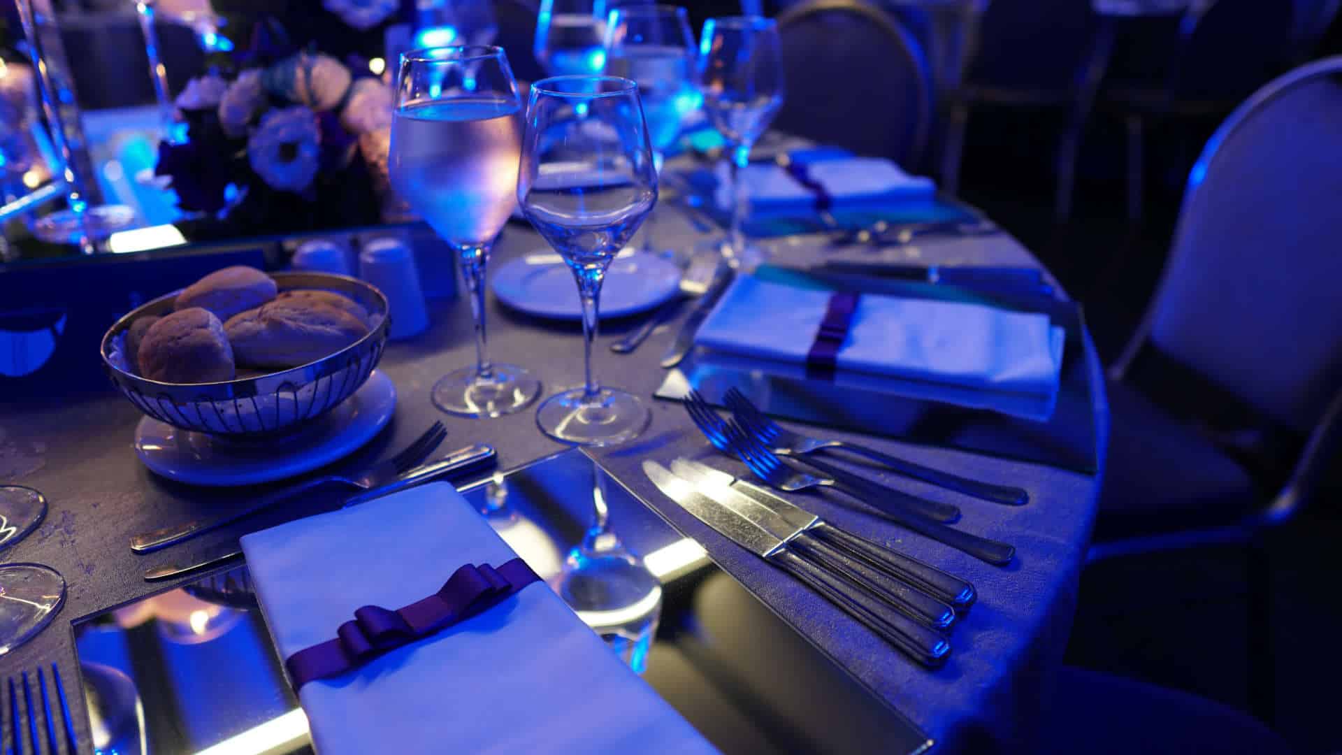 Wedding hall or other function facility set for fine dining